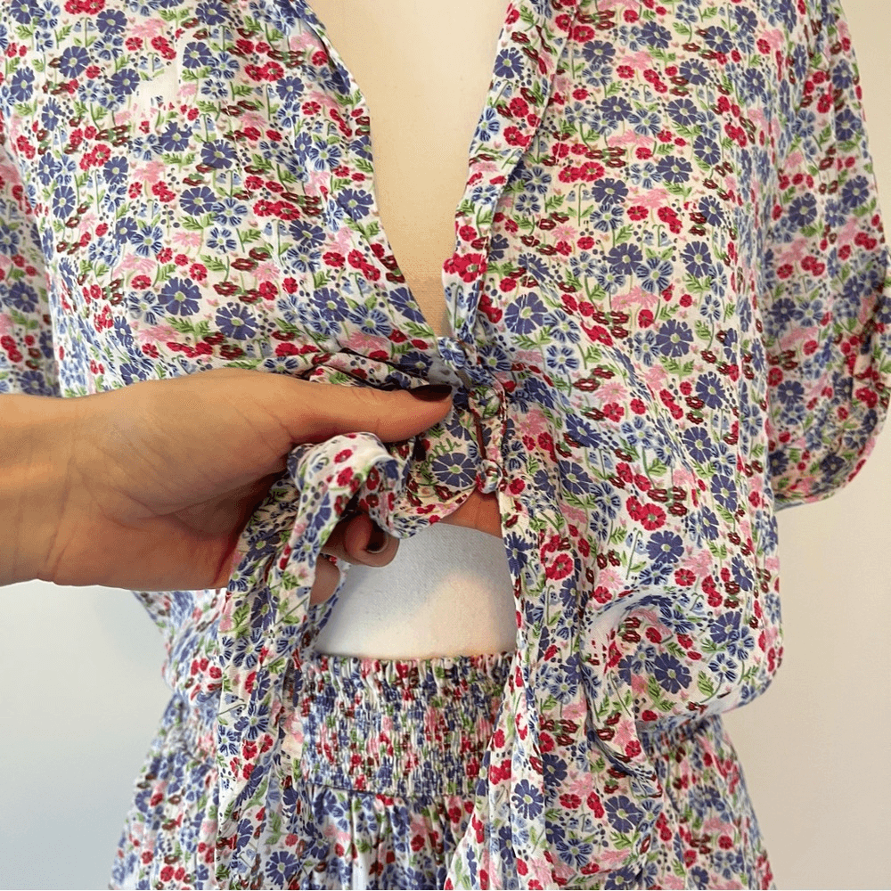 Poupette St Barth Branda Floral Tiered Shirt Mini Dress Size Medium