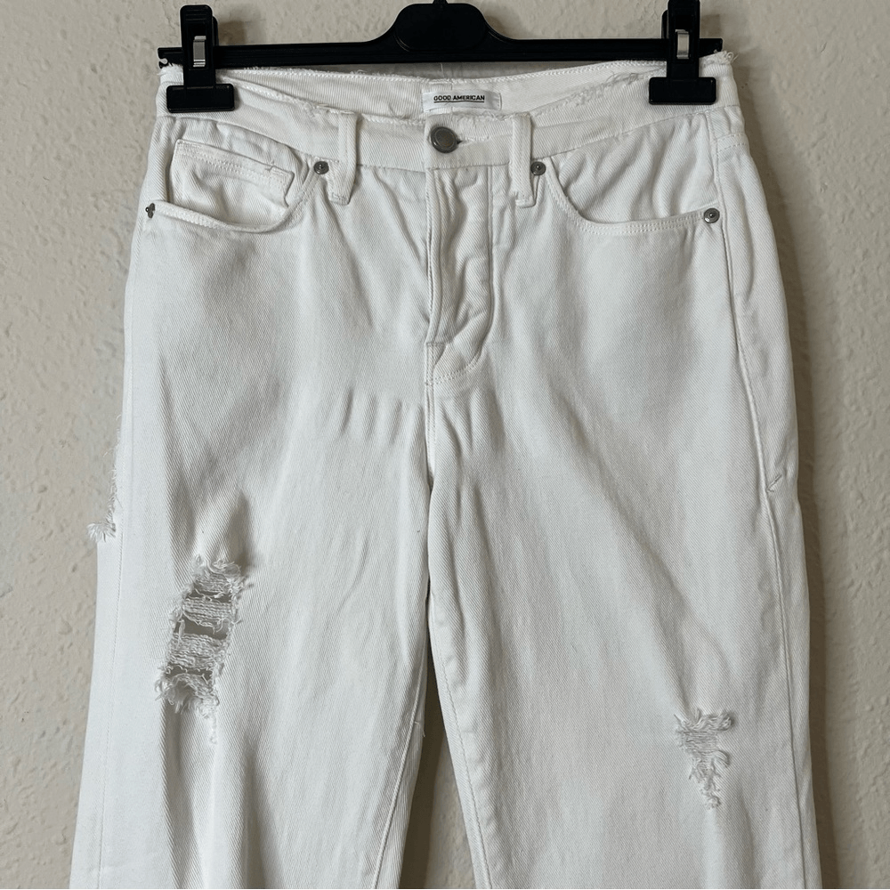Good American Good Boy White Distressed Straight Jeans Size 2/26
