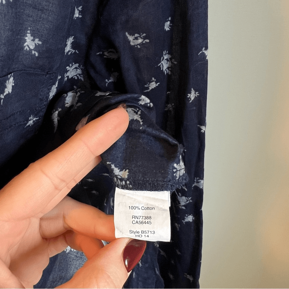 Madewell Blue Collarless Popover Shirt Rosebud Navy Blue Size Small