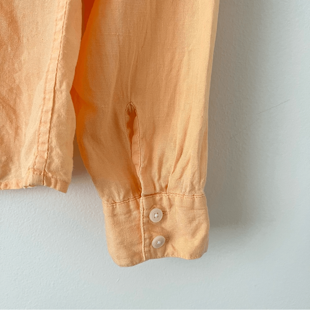 Talbots Irish Linen Button Down Long Sleeve Shirt in Peach Orange Size Medium