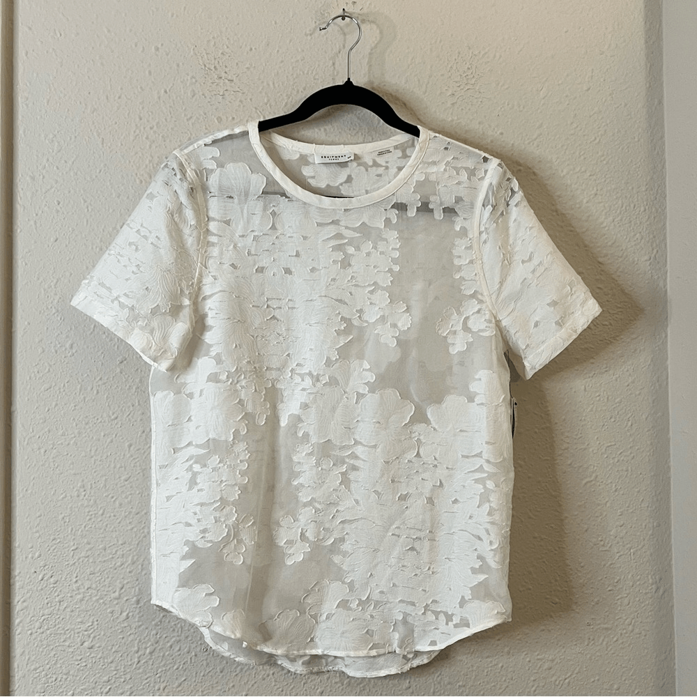 Equipment Riley Tee Silk Sheer Floral Blouse Top NEW in White Small Short Sleeve