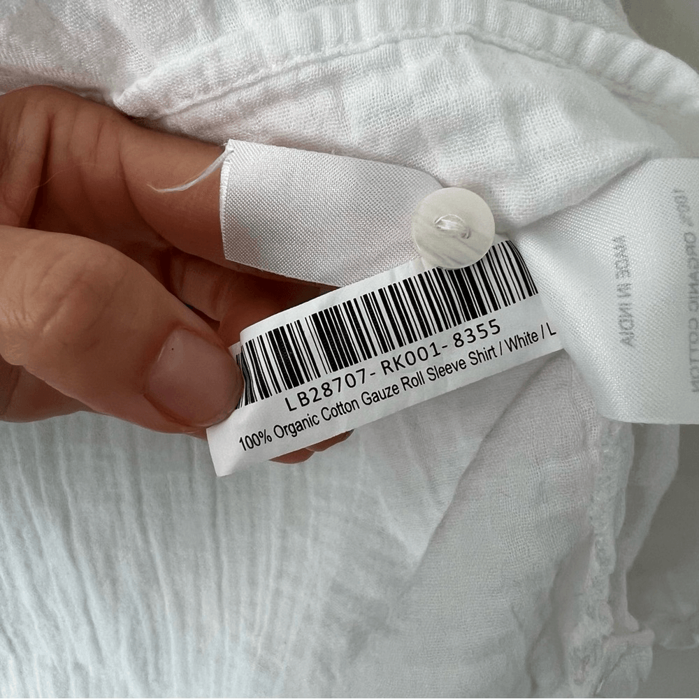 Quince Gauze Organic Cotton White Roll Sleeve Shirt Blouse Top Size Large