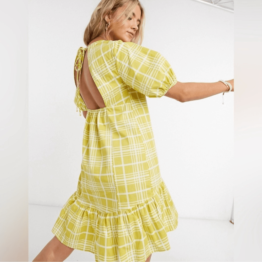 Topshop Yellow Check Mini Poplin Dress Size 6