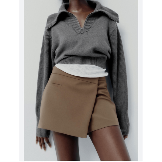 Zara Asymmetric Taupe Brown Skort NEW Size Medium Blogger Favorite