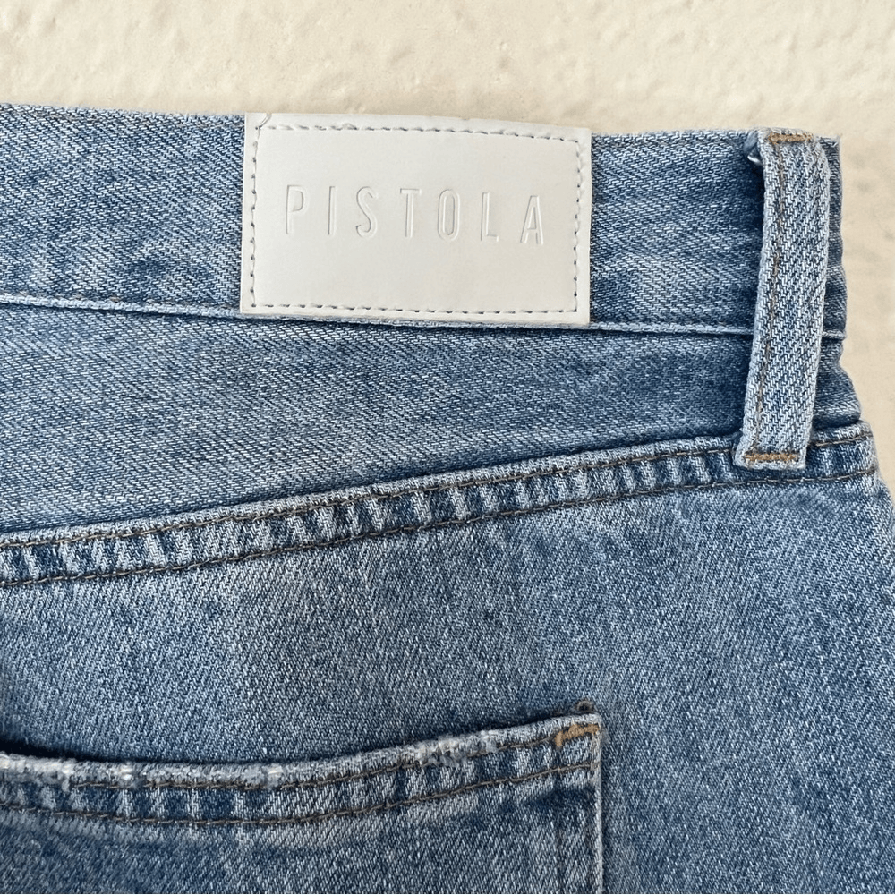 Pistola Presley Light Wash High Rise Distressed Jeans Relaxed Roller Size 33