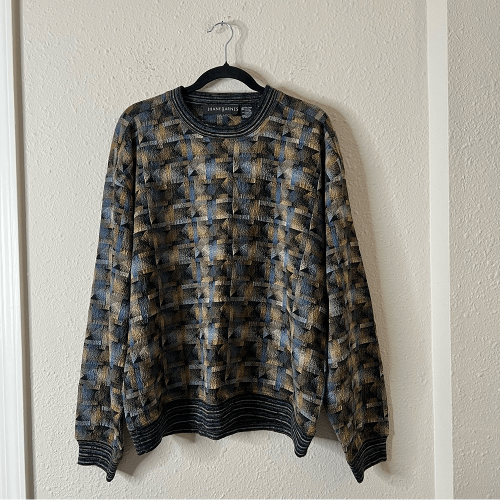 Jhane Barnes Vintage Wool Blend Sweater Size Large Crewneck Geometric Print