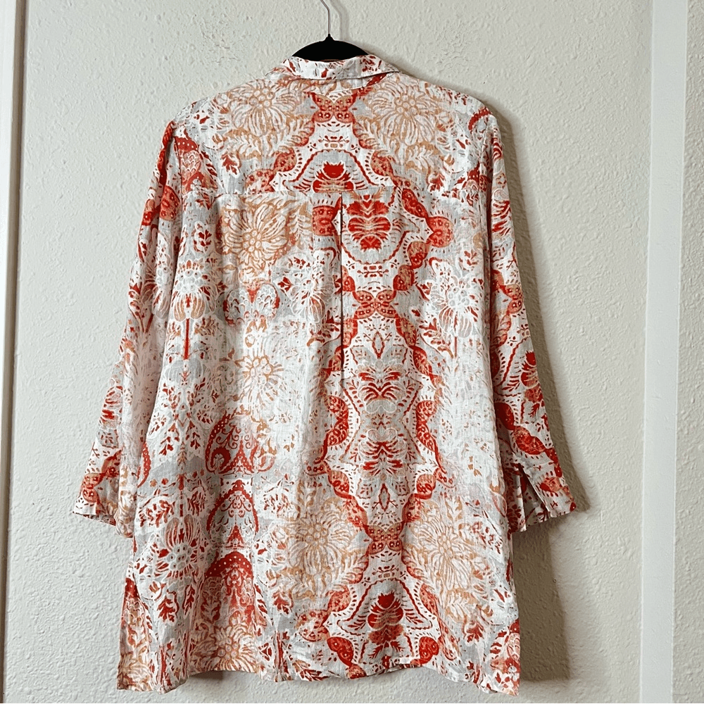 Chico’s Petite Medallion-Print Linen Tunic Top Size 8/10