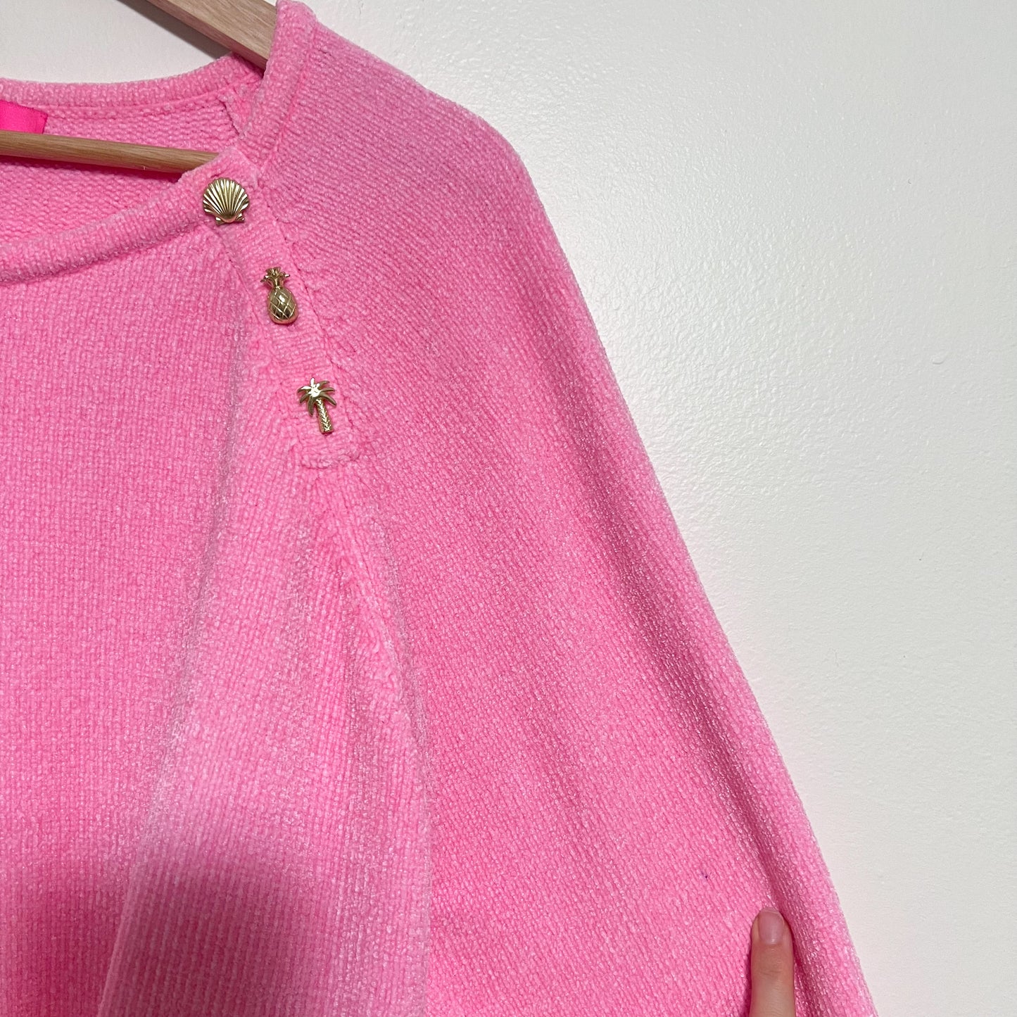 Lilly Pulitzer Pippin Sweater XXL Pink Chenille Crew Neck Charms