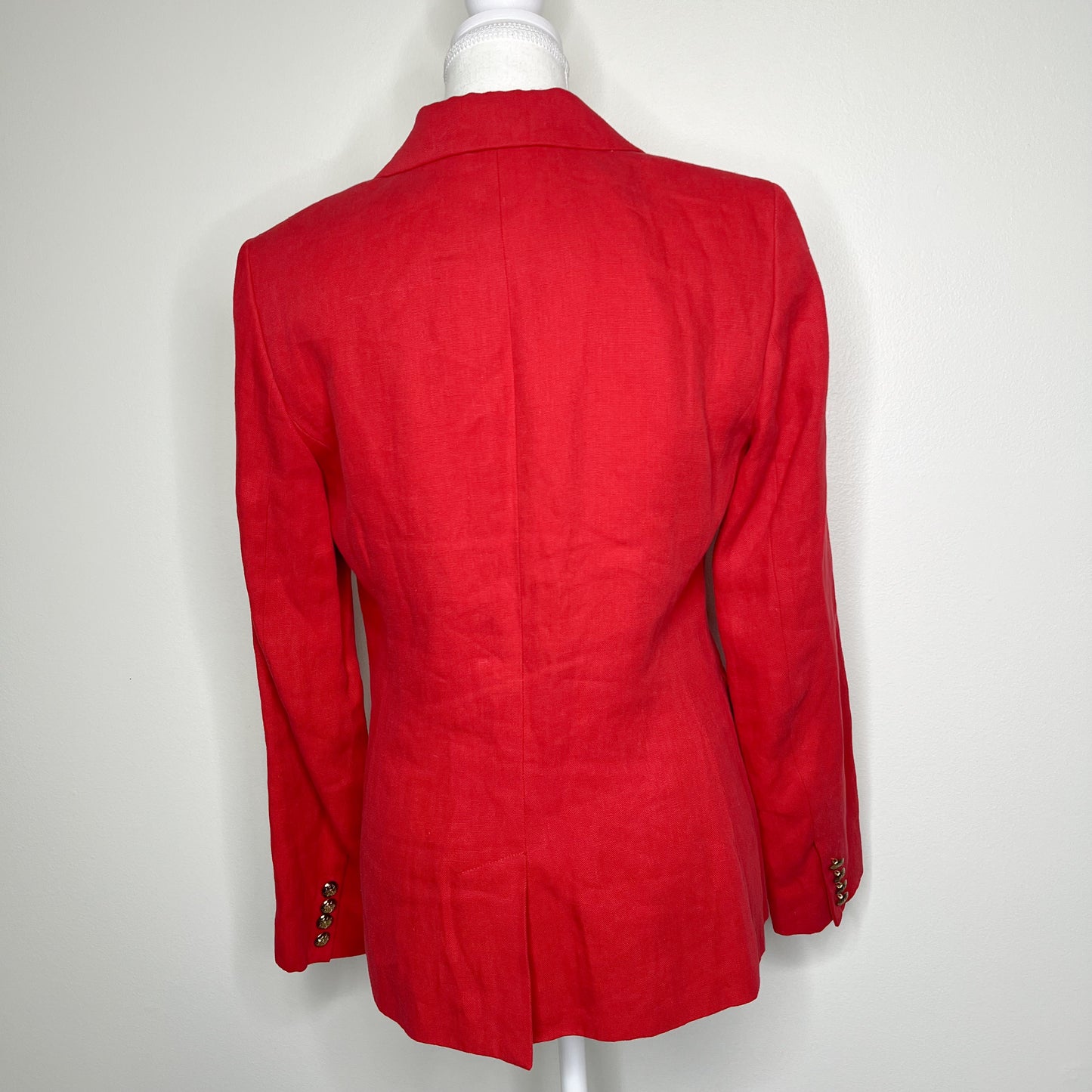 Lauren Ralph Lauren Blazer Womens Size 6 Red 100% Linen Crest Buttons Preppy