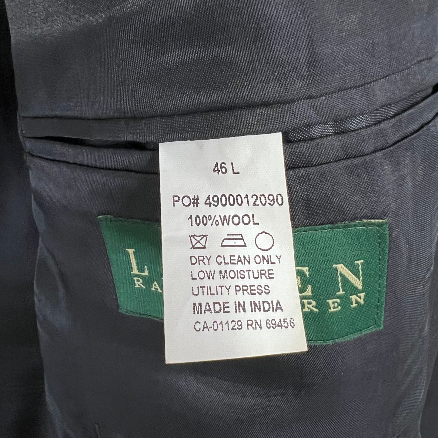 Lauren Ralph Lauren Navy Blue Blazer with Gold Buttons Size 46L 100% Wool