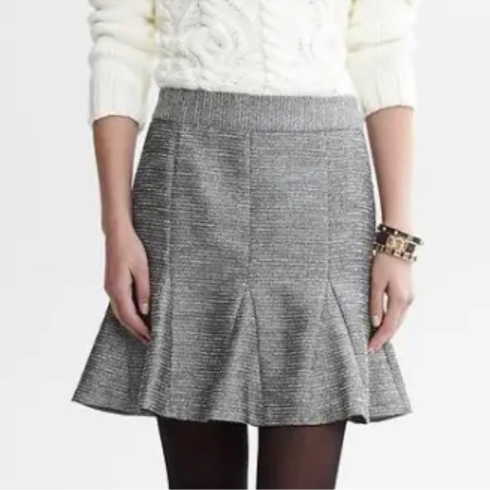 Banana Republic Tweed Metallic Pleated Fit & Flare Mini Skirt Size 14