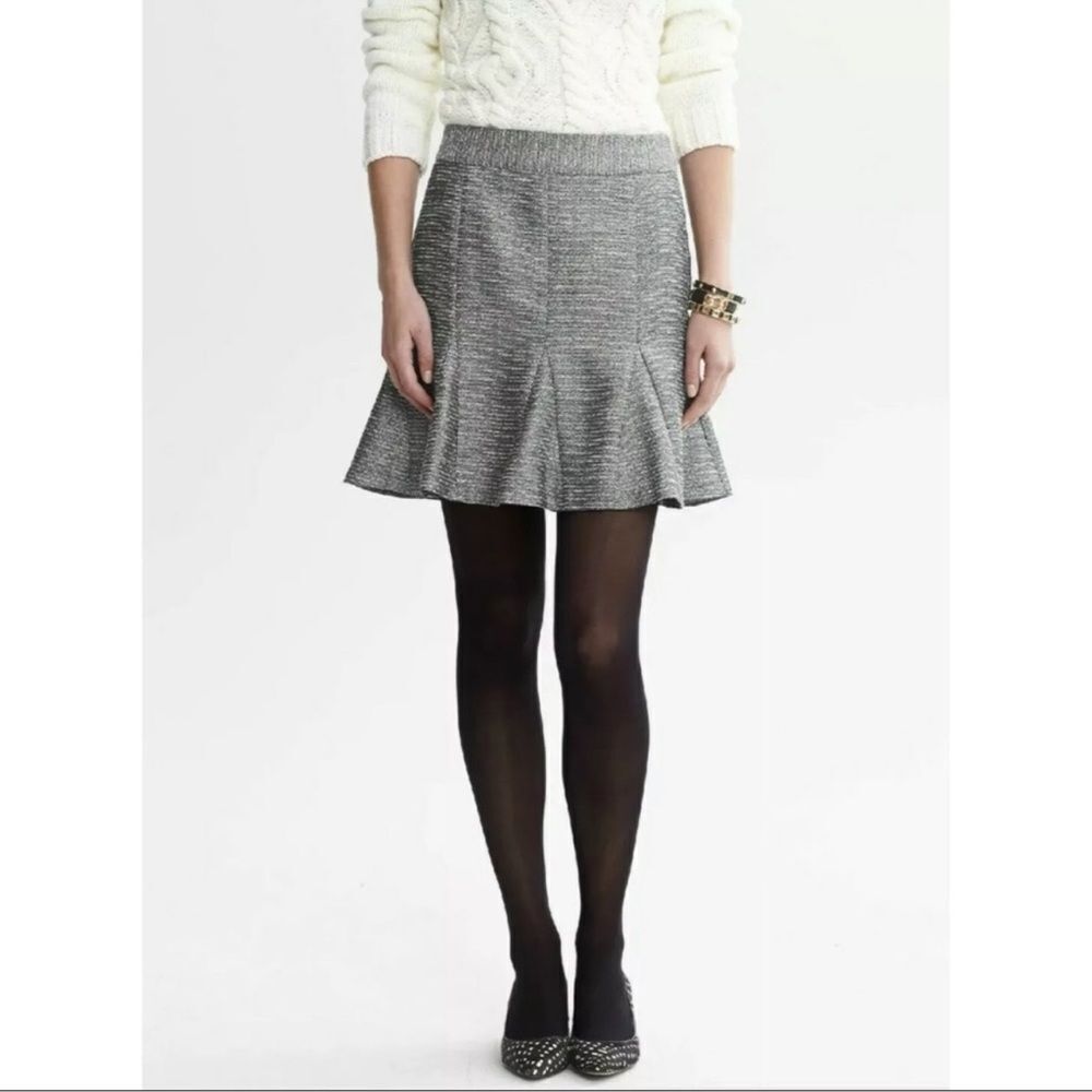 Banana Republic Tweed Metallic Pleated Fit & Flare Mini Skirt Size 14