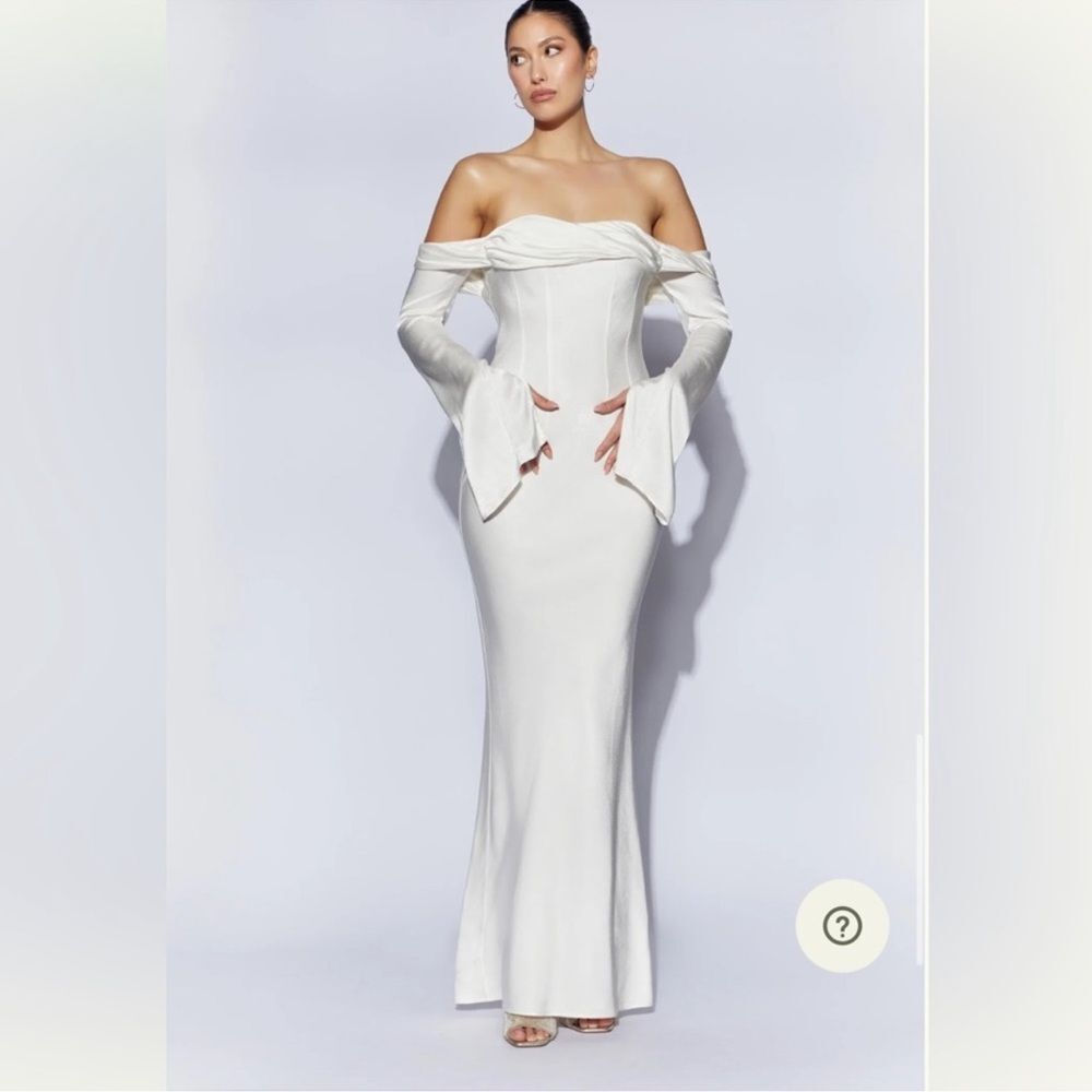 Meshki Giselle White Off the Shoulder Cowl Neck Satin Maxi Dress NEW Medium