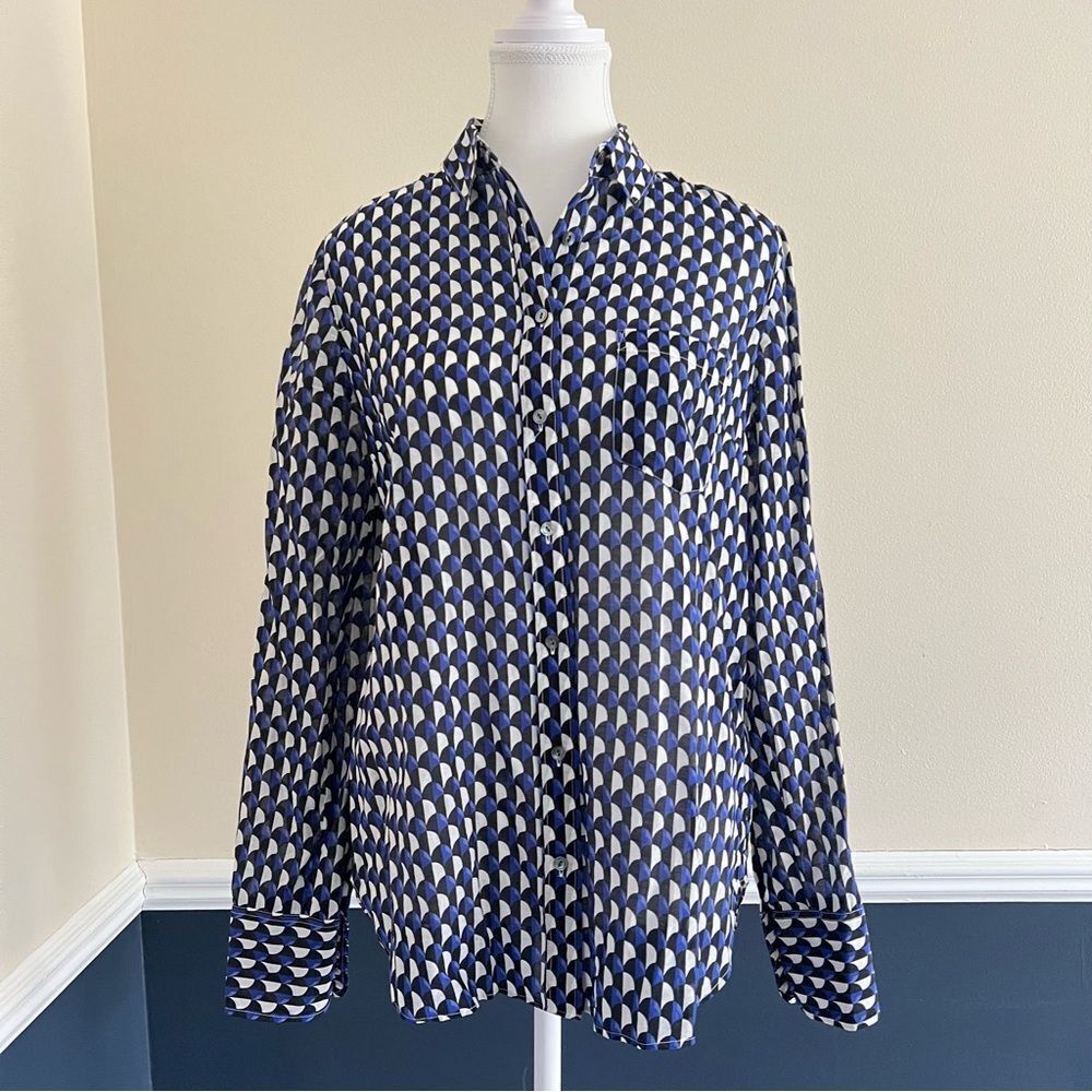 J. Crew Boy Shirt in Jet-Set Geo Print Button Down Shirt Long Sleeves Size 6
