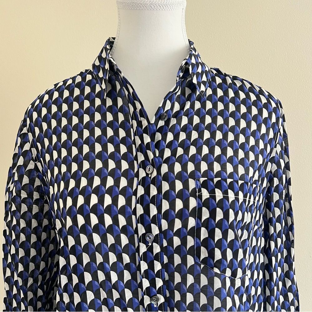 J. Crew Boy Shirt in Jet-Set Geo Print Button Down Shirt Long Sleeves Size 6