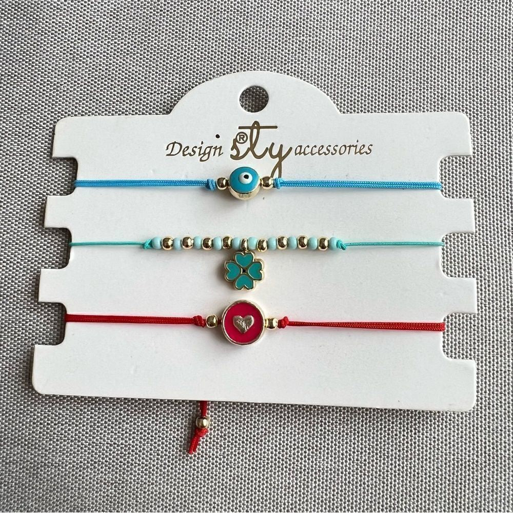 Macrame String Evil Eye Lucky Boho Bracelet NEW Set of 3