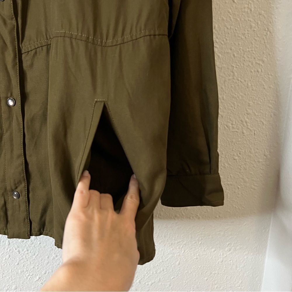 ZARA TRF OUTERWEAR Shacket Shirt Jacket Ruffle NEW Olive Green Size Large