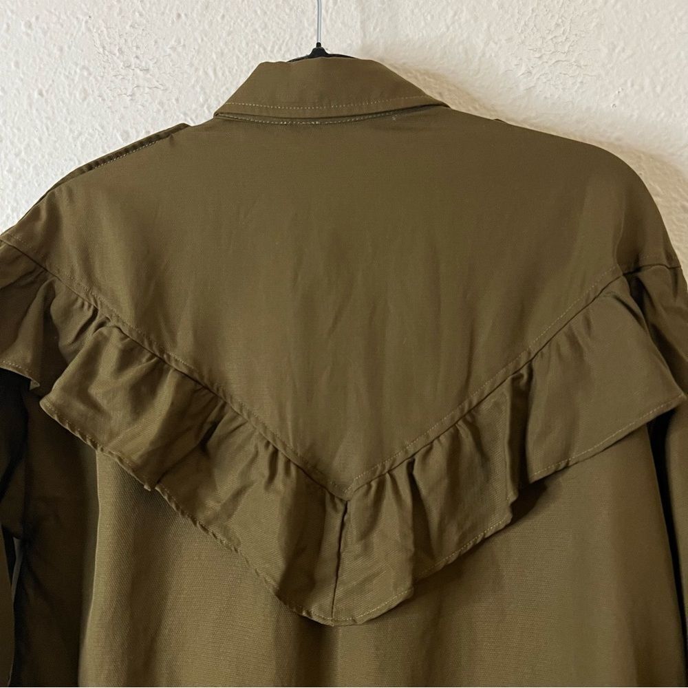 ZARA TRF OUTERWEAR Shacket Shirt Jacket Ruffle NEW Olive Green Size Large