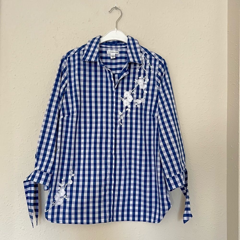Croft & Barrow Embroidered Gingham Button Down Shirt