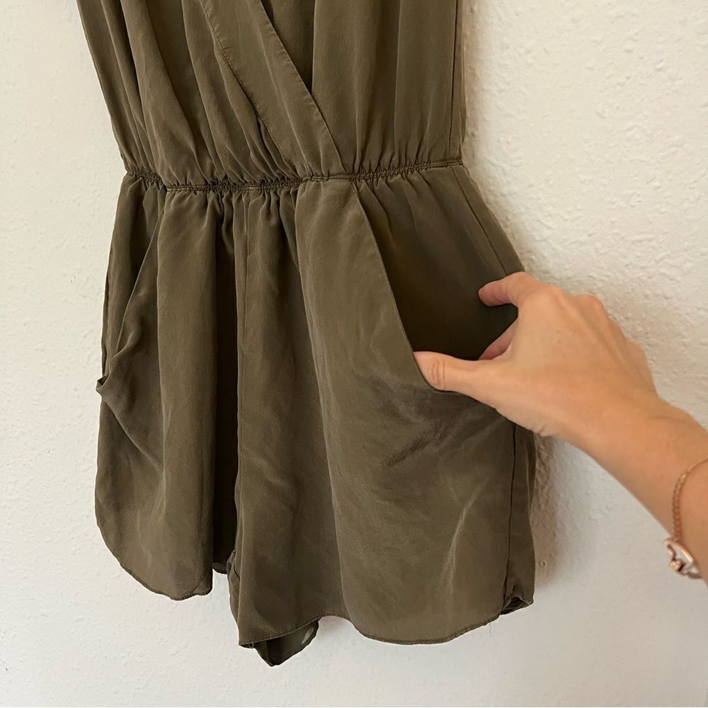 Aritzia Babaton Corbett Olive Green Silk Romper Size XS
