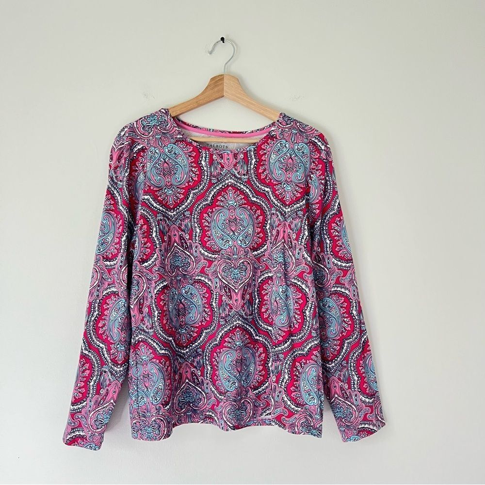 Talbots Classic Cotton Crewneck Tee in Mod Paisley Size XLP
