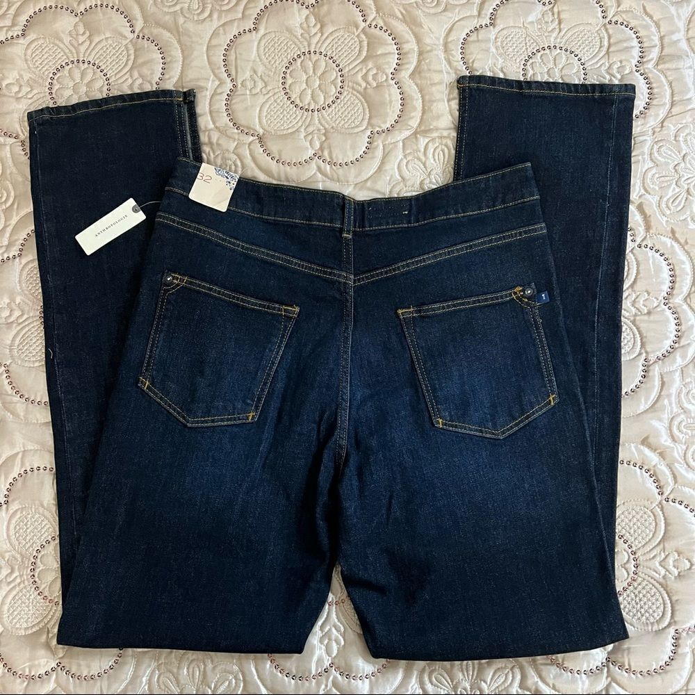 Anthropologie Pilcro The Split Dark Wash Straight Jeans NEW Size 32