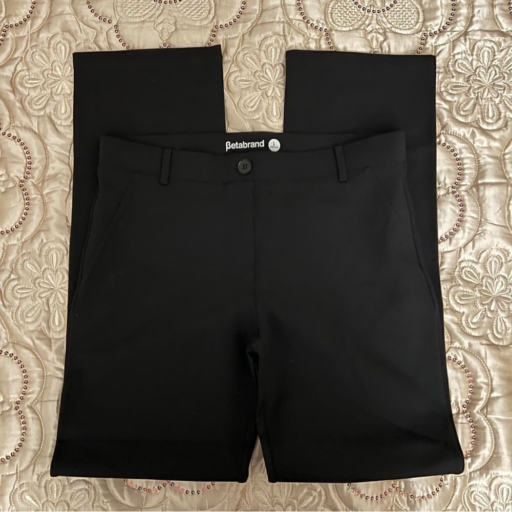 Betabrand Black Straight Leg Classic Dress Pant Yoga Pants Size L Petites