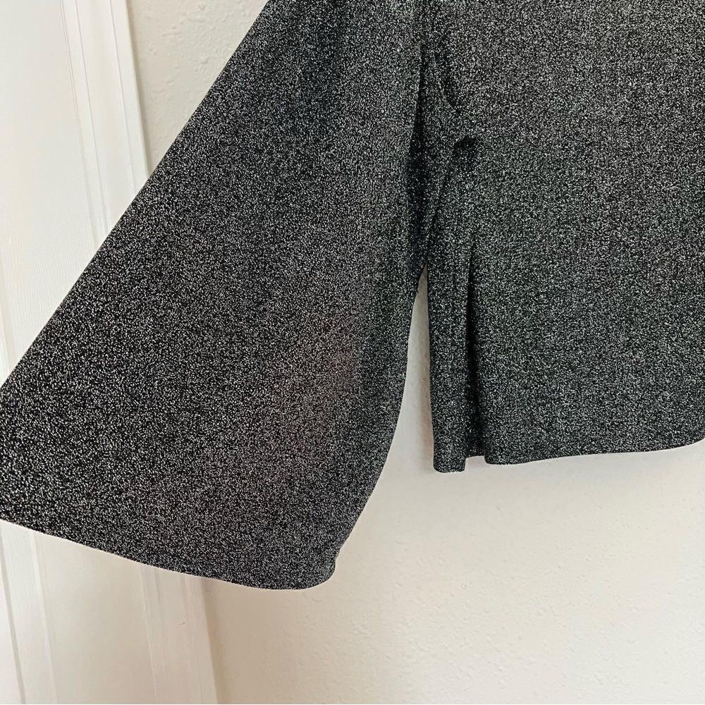 Express Sparkling Silver Metallic Bell Puff Sleeve Blouse Top Size Medium