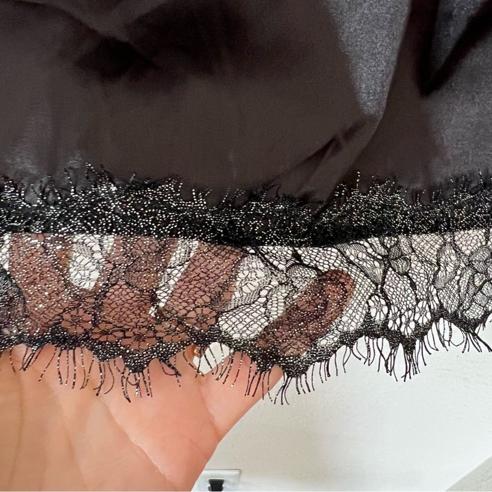 Meshki Satin Lace Trim Black Slip Mini Dress NEW Size Large