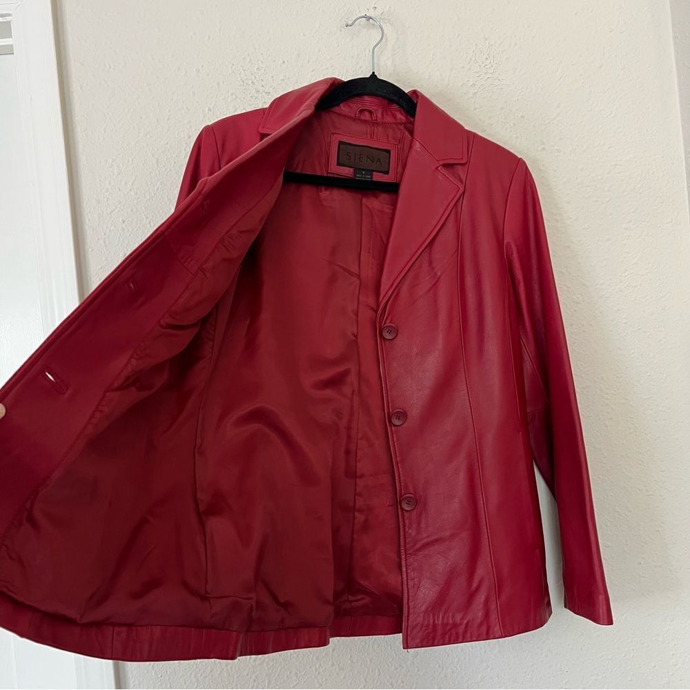SIENA 100% Leather Red Blazer Jacket| Size 6