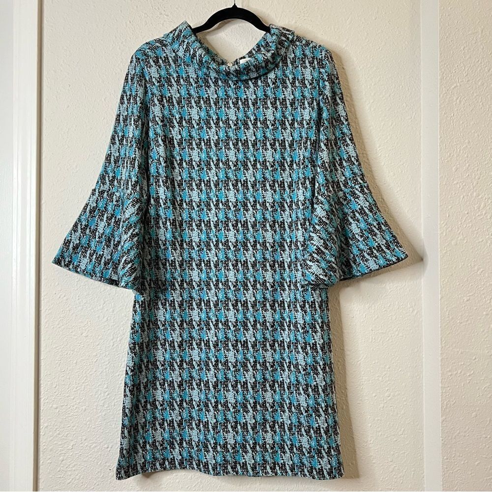 Tyler Boe Houndstooth Bell Sleeve Mini Sweater Dress Size Large