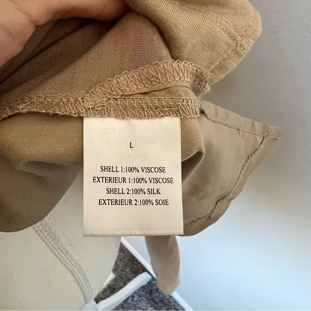 Brochu Walker Nadia Long Sleeve Silk Tee NEW Size Large in Tan