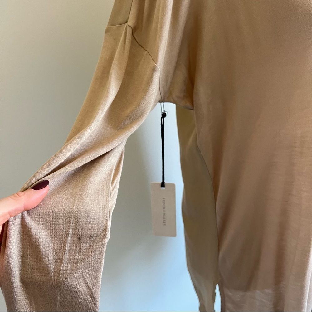 Brochu Walker Nadia Long Sleeve Silk Tee NEW Size Large in Tan
