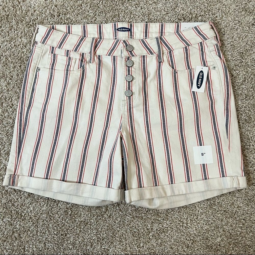 Old Navy Mid Rise Button-Fly Multi-Stripe Jean Shorts Size 14