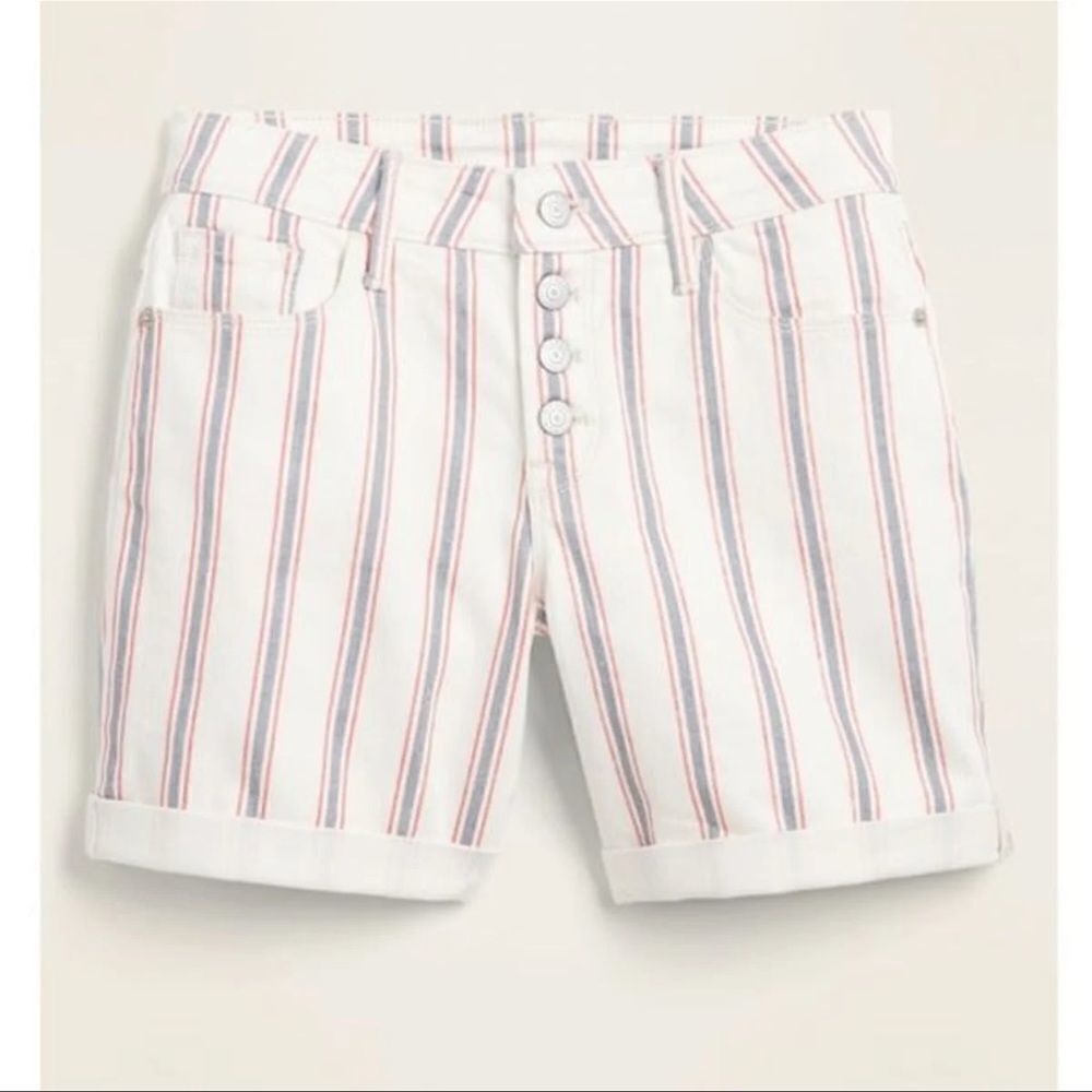 Old Navy Mid Rise Button-Fly Multi-Stripe Jean Shorts Size 14