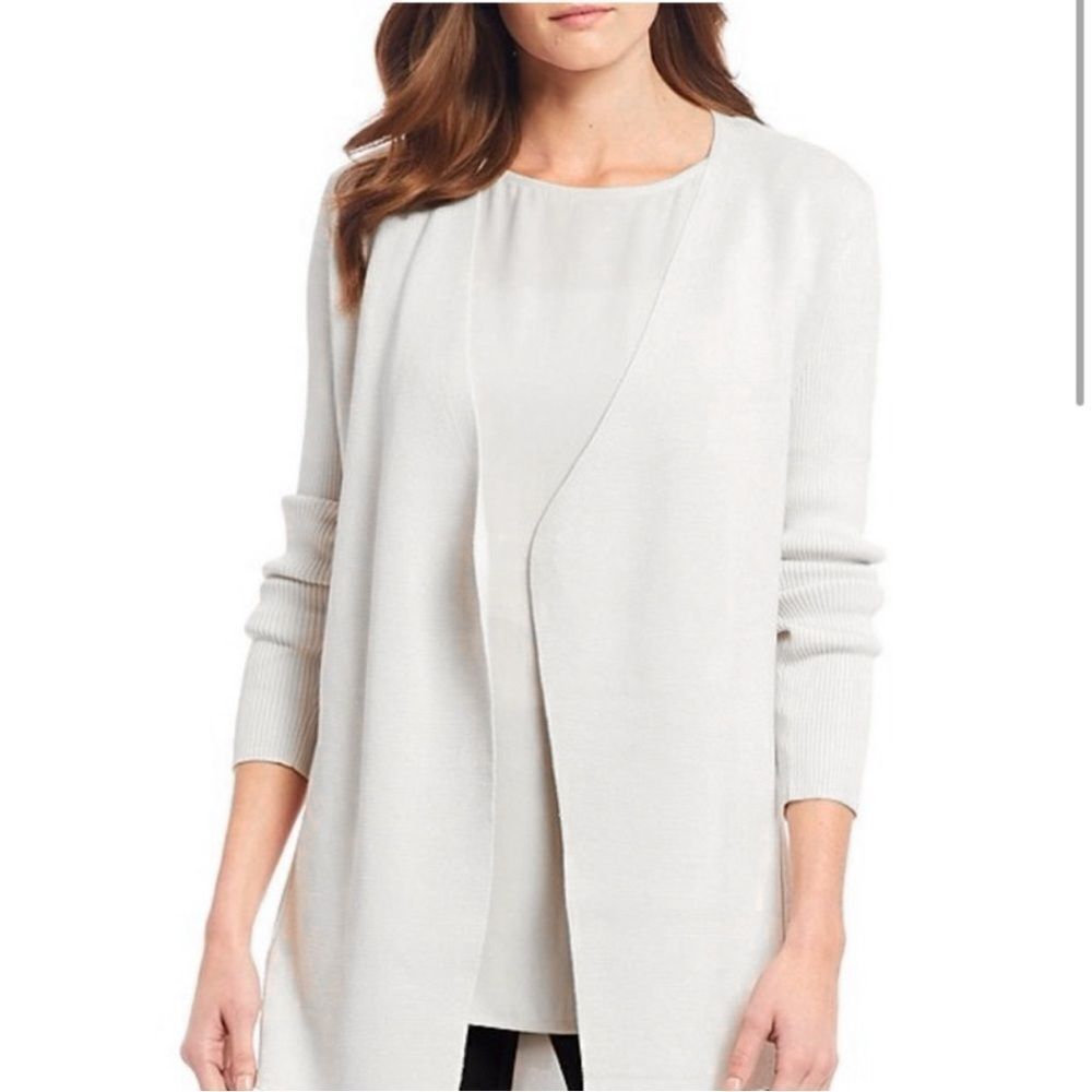 Eileen Fisher Silk Organic Cotton Cardigan Size Large Open Front