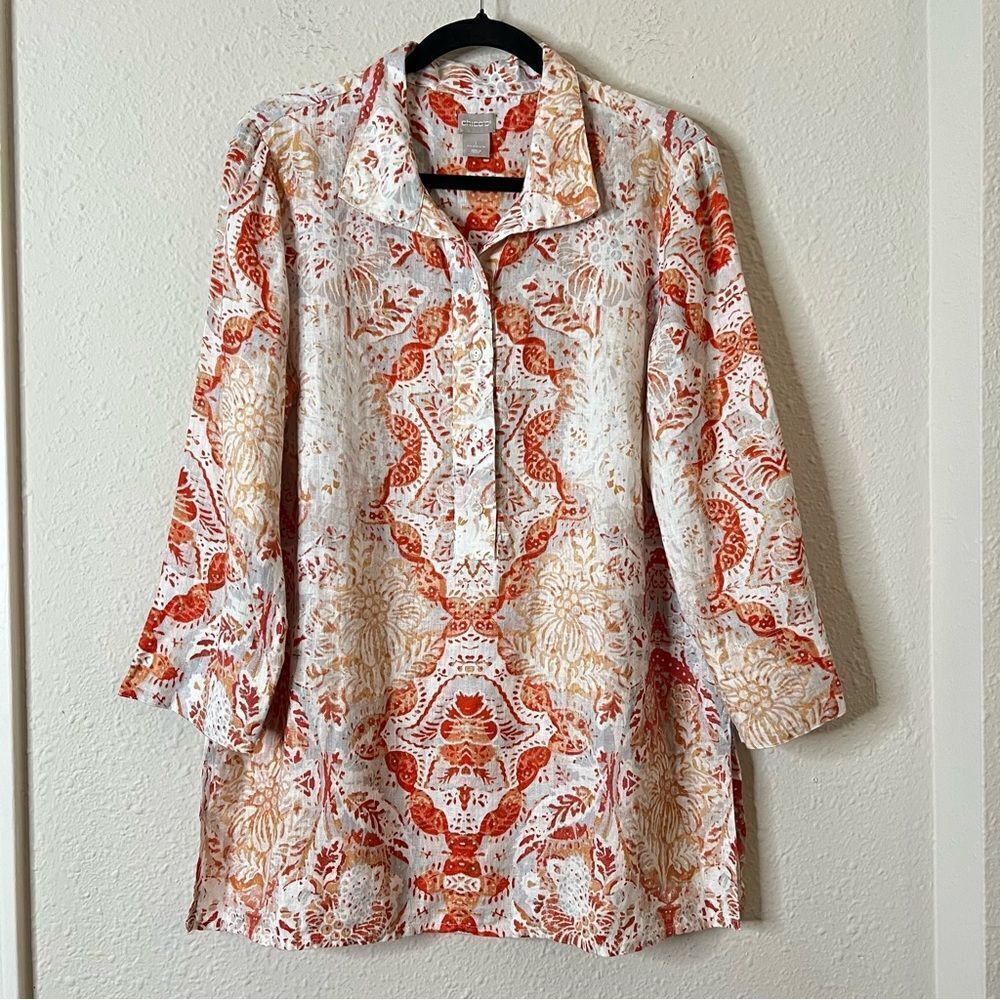Chico’s Petite Medallion-Print Linen Tunic