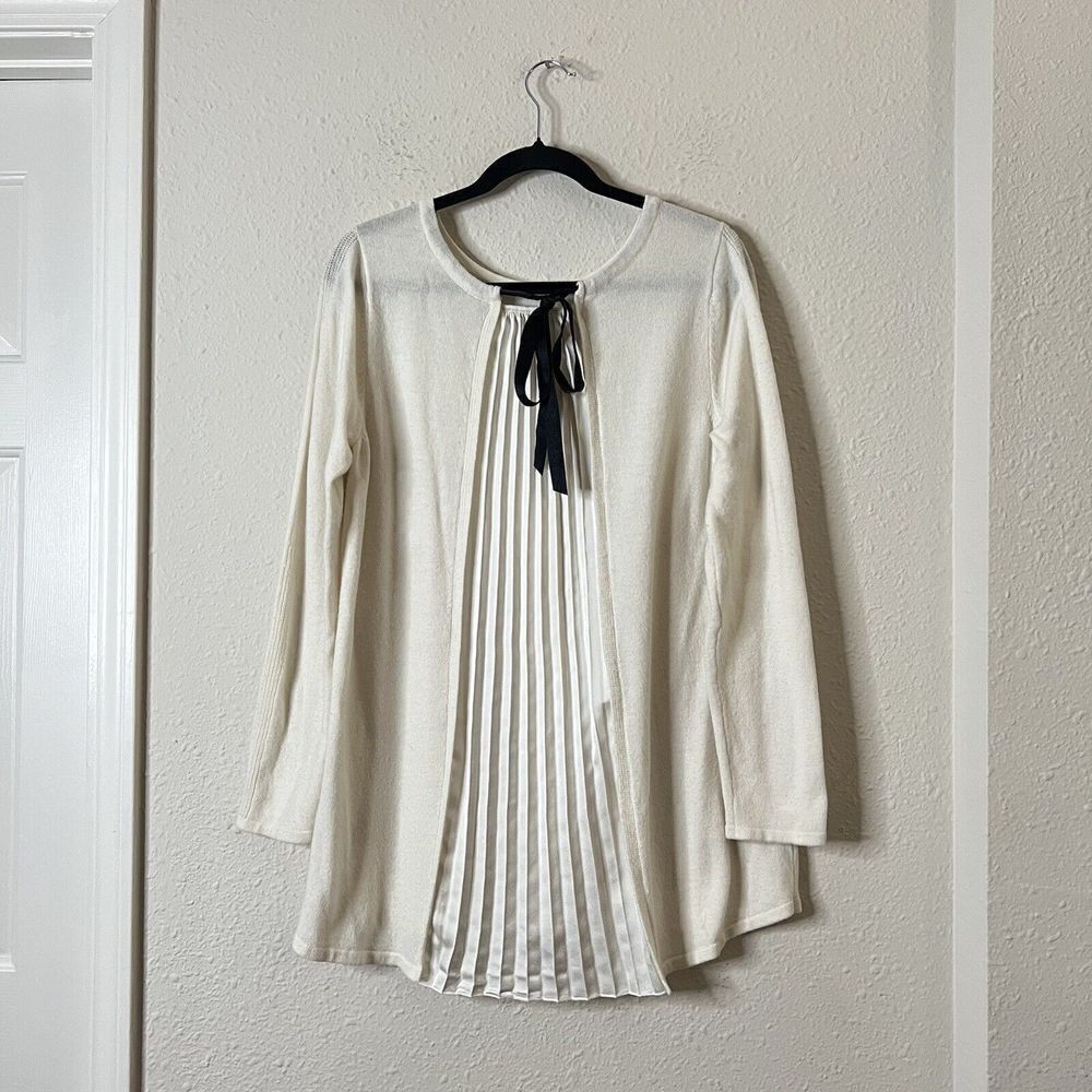 Soft Surroundings Pleated Back Ecru Ivory Reserva Sweater Tunic Wool Medium