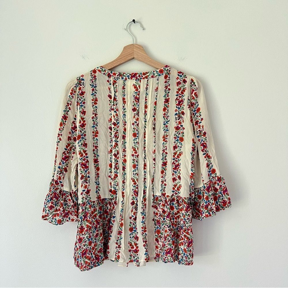 Anthropologie Maeve Hiver Boho Floral & Lace Bell Sleeve Peasant Blouse Size 6