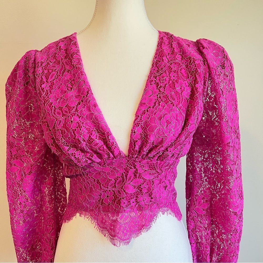 NBD Merlot Lace Blouse Top in Magenta Size Small Long Sleeve