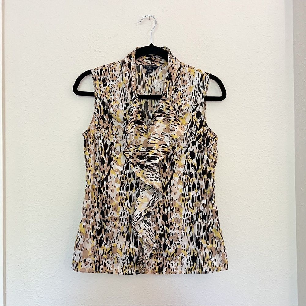 Banana Republic Neutral Animal Print Ruffle Sleeveless Tank Blouse Top Size SP