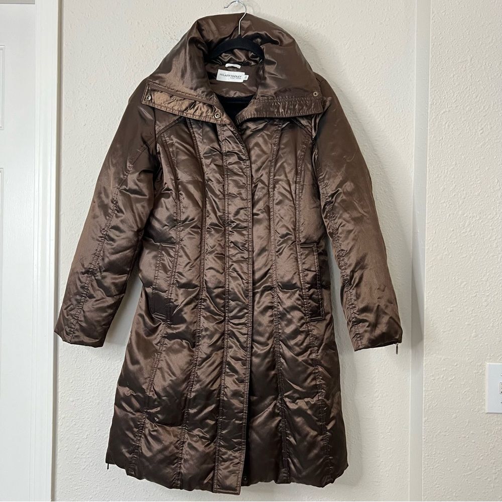 Hilary Radley Puffer Down Coat Size Small Shiny Brown