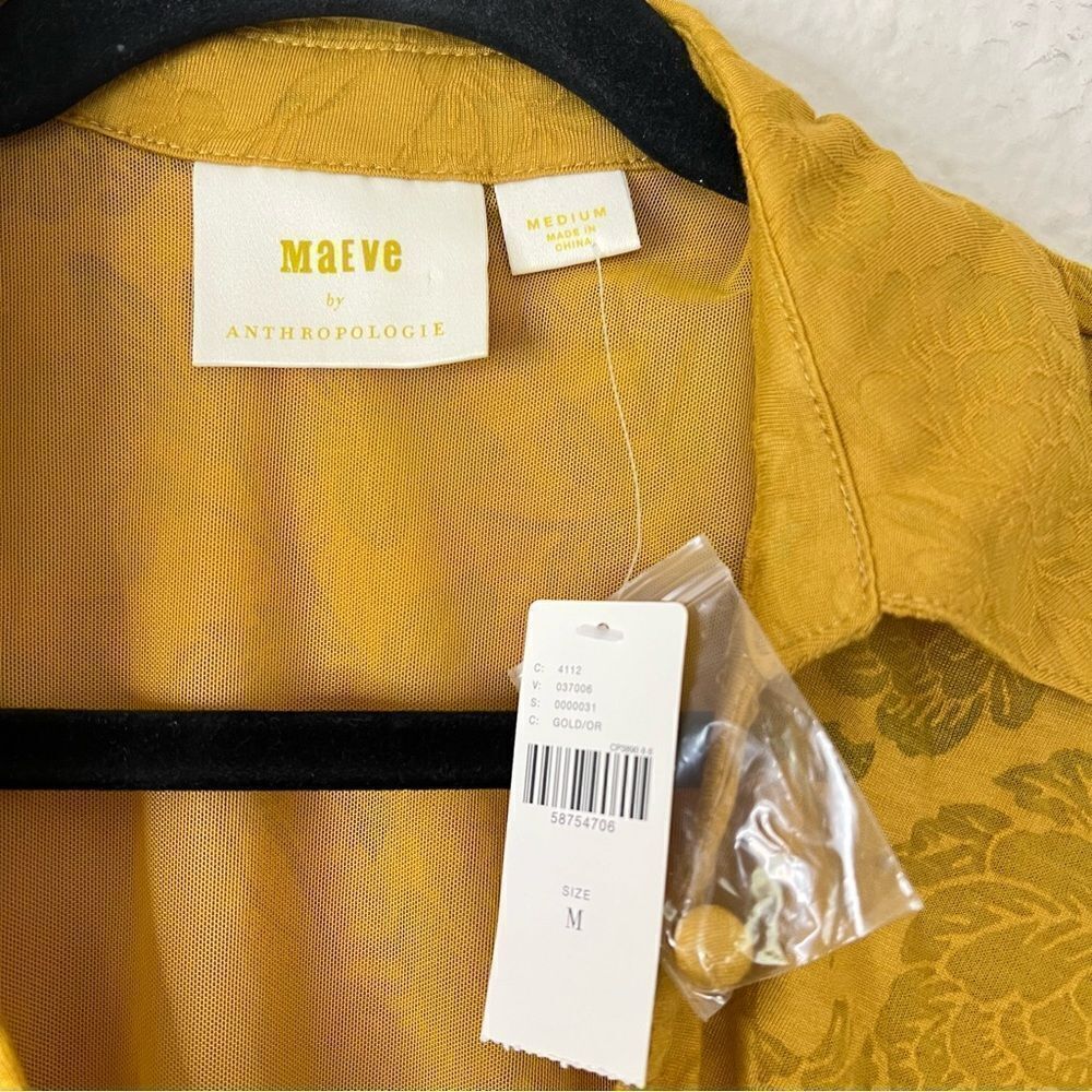 Anthropologie Maeve Lydia Gold Floral Burnout Wrap Blouse NEW Size Medium