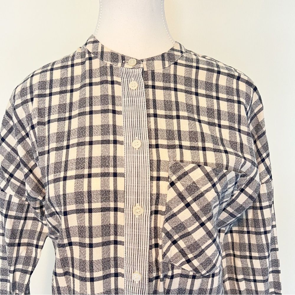 Madewell Plaid Collarless Messenger Long Sleeve Button Down Shirt Size Small