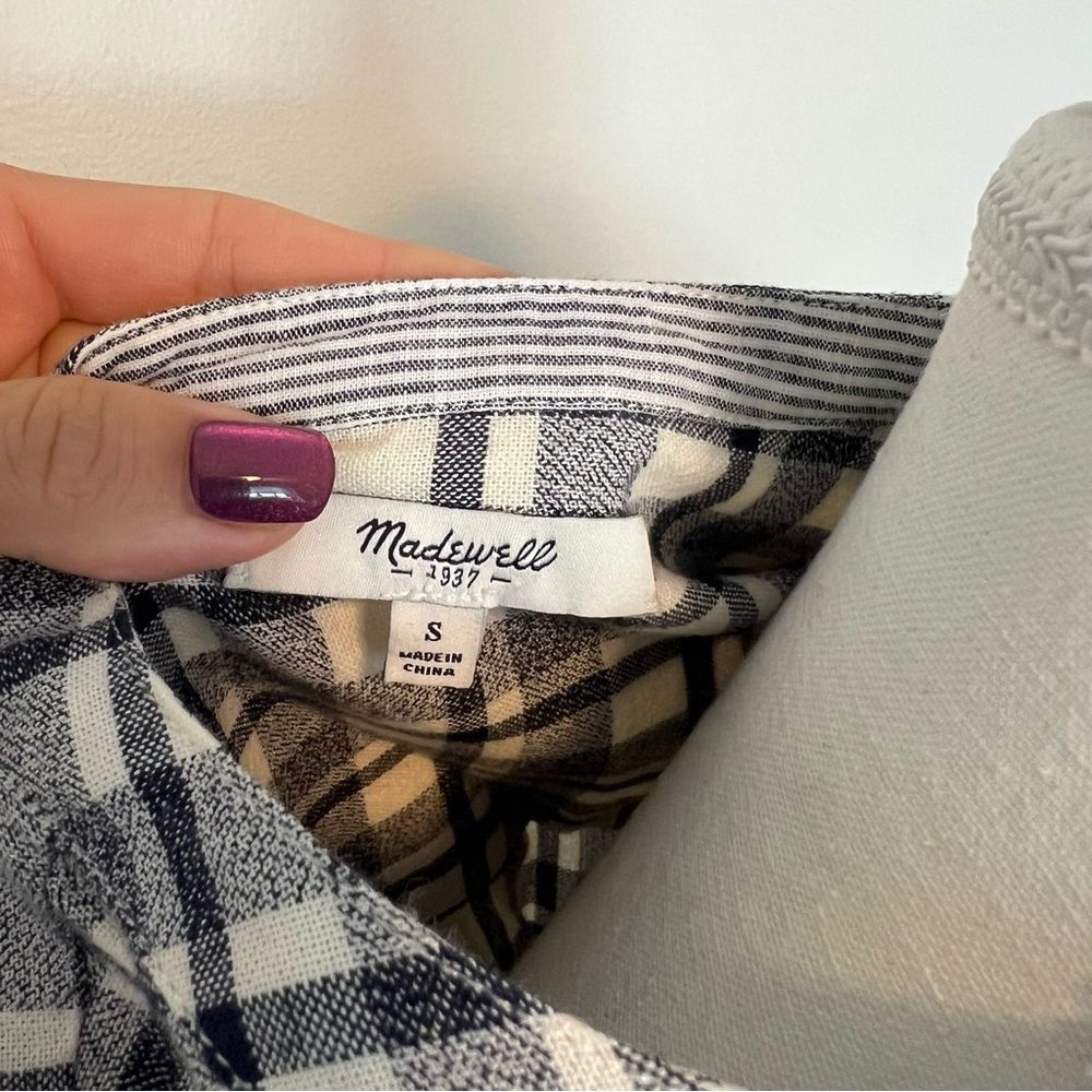 Madewell Plaid Collarless Messenger Long Sleeve Button Down Shirt Size Small