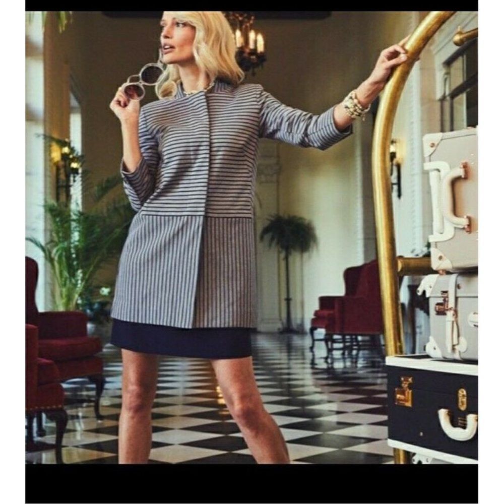 CABI Navy Blue Dappled Stripe Car Coat Jacket Size XS
