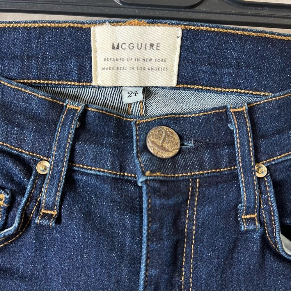 Anthropologie McGuire Flare Dark Wash Raw Hem Jeans Size 24