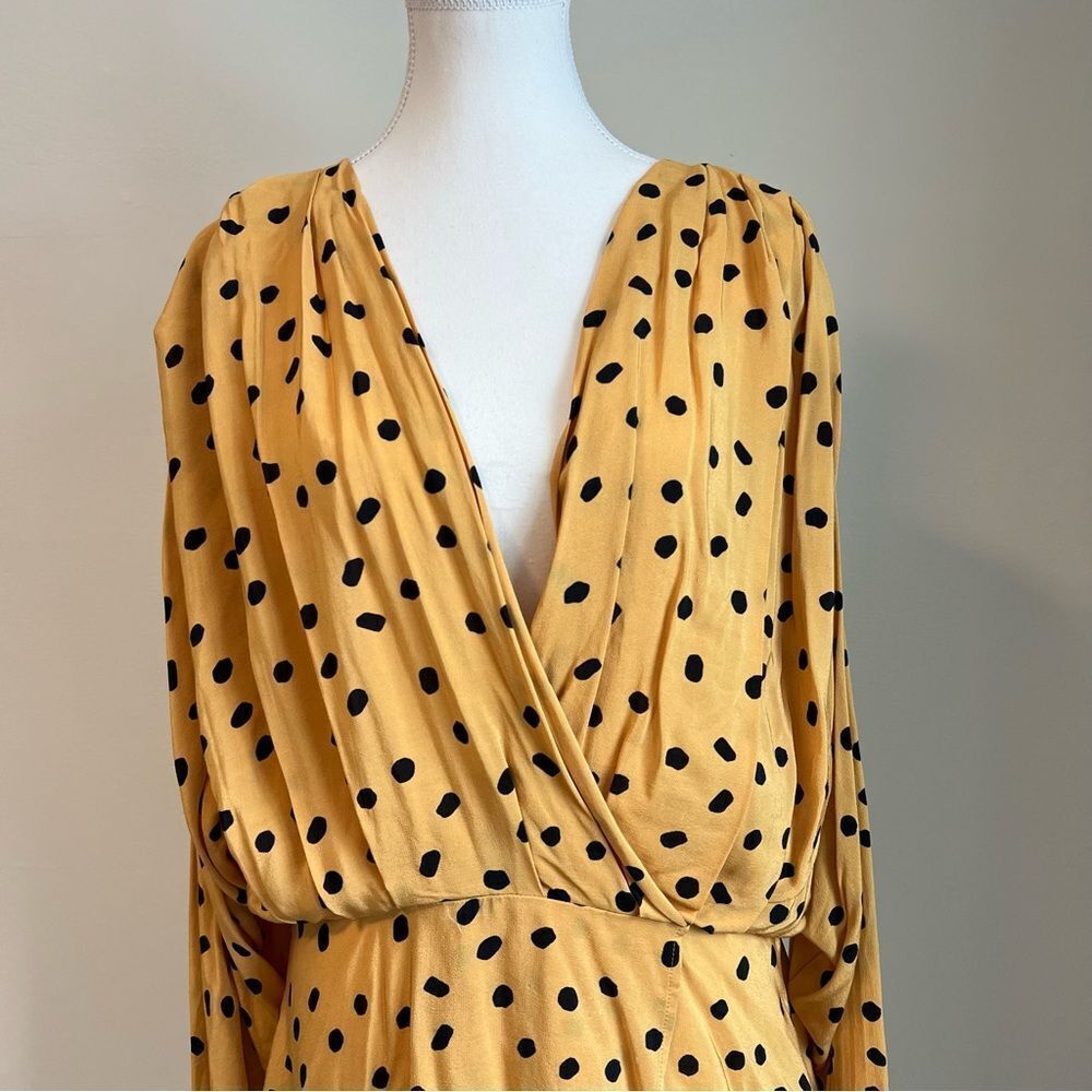 L'Academie Polka Dot Long Sleeve Blouse Top Size XL Yellow Retro