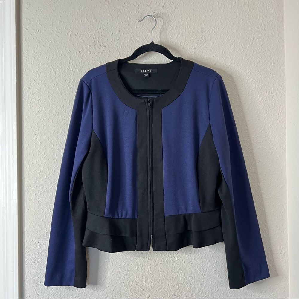 Sandro Studio Colorblock Zip Up Cardigan Blazer Size Large