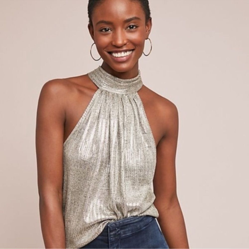 Anthropologie Vickie Pink Metallic Halter Top NEW Size XL
